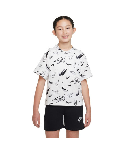 Camiseta de manga corta Nike Boxy Swooshfetti Niña White