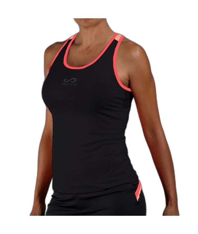 Camiseta de Pádel Endless Flow Mujer Negro-Salmón