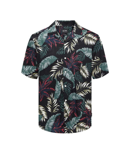 Camisa Only & Sons Corte Regular Cuello Cubano Negro Hombre