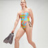 Bañador de Natación Speedo Allover Digital V-Back Mujer Azul/Coral