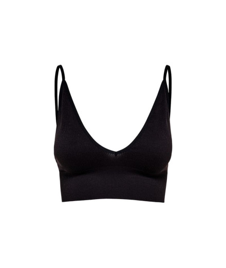 Top Only vicky Rib Seamless V- Negro Mujer