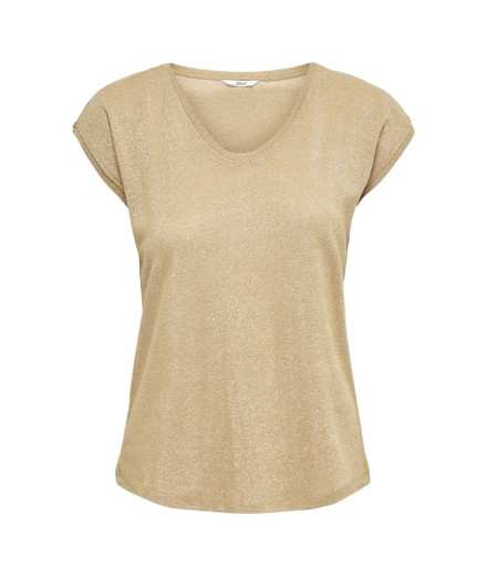 Camiseta Only silvery S/S V Lurex Gold Colour Mujer