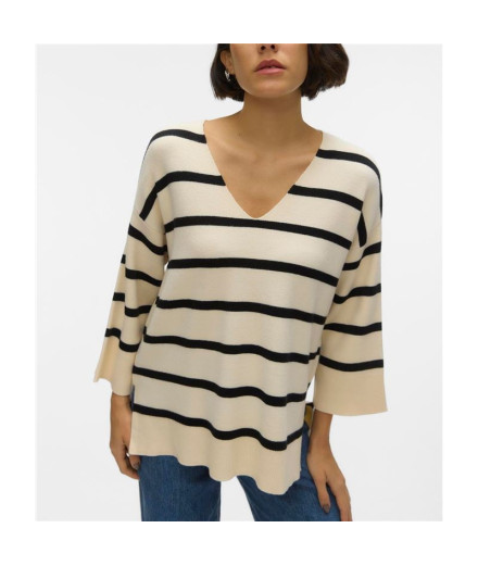 Sudadera Vero Moda saba 3/4 V-Ncktripe Birch Mujer