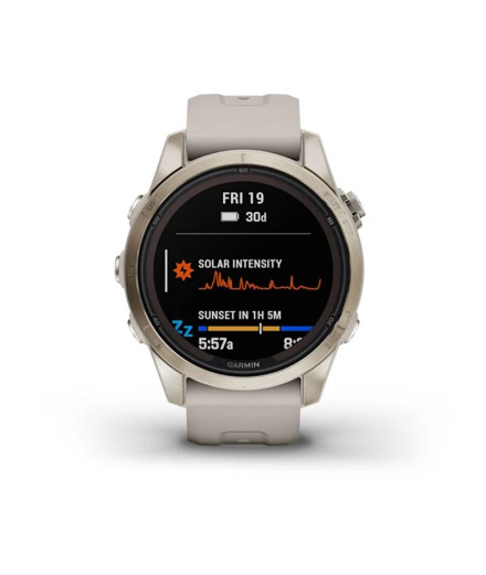 Reloj Garmin Fenix 7S Sapphire Solar Dorado Correa Beige