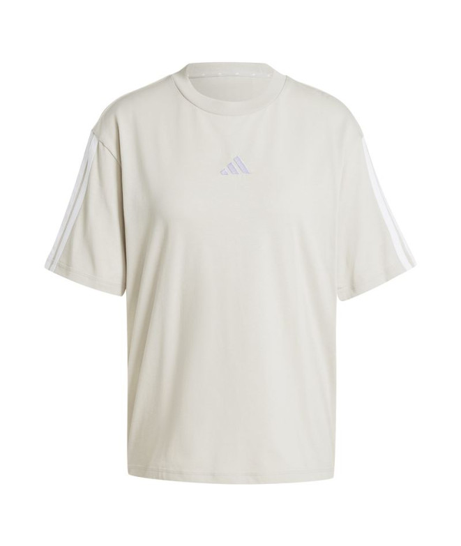 Camiseta adidas 3 Bandas Boyfriend Mujer crema